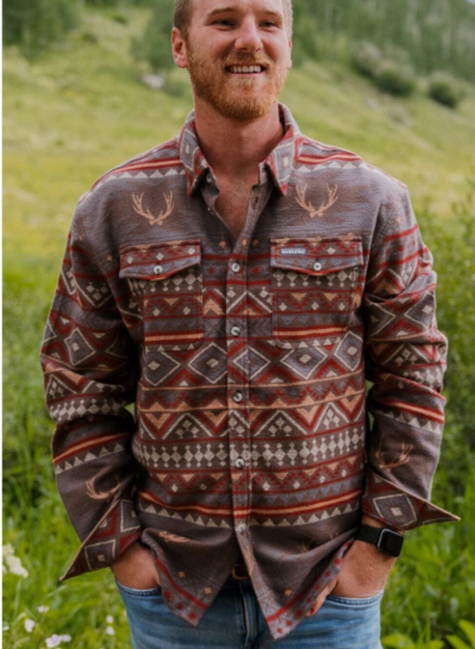 NWT Burlebo Flannel Shirt Men's Size M Whitetail Deer Aztec Print (1286)